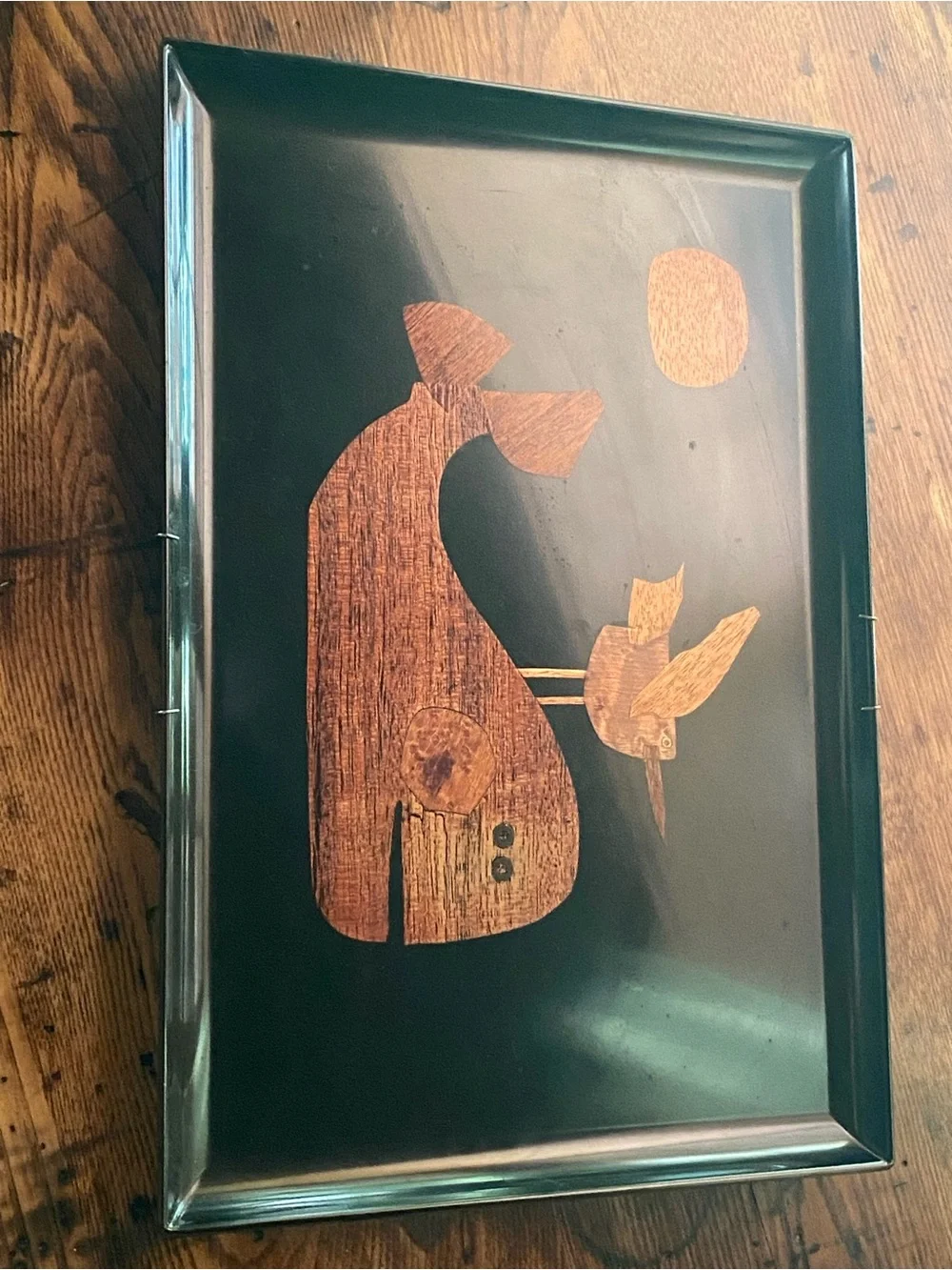 Black and Wood Inlay Decorative Serving Tray - Home Dining Serveware